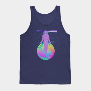 Psychedelic Earth Man Floating Prism Brain Trippy Esoteric Abstract Rainbow Tie Dye Tank Top